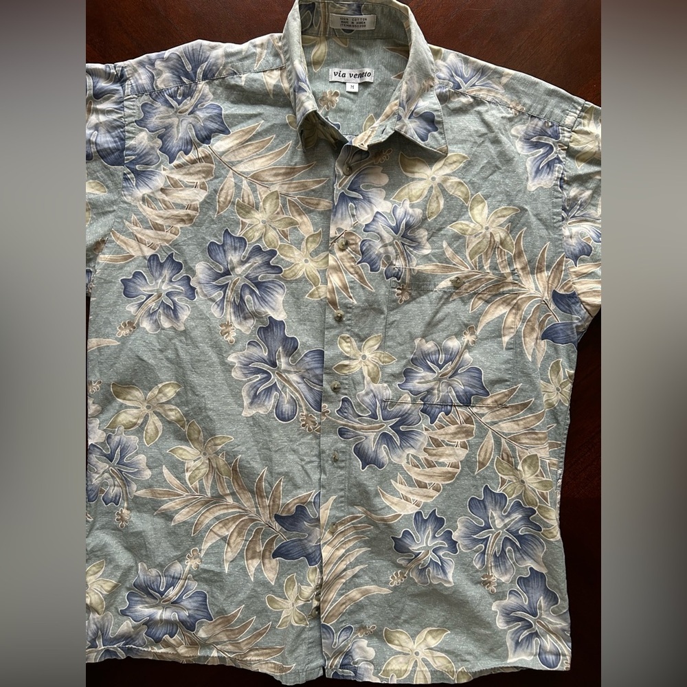 VIA VENETO Floral Blue and Beige Men's Shirt SIZE M 100% cotton - Picture 2 of 6